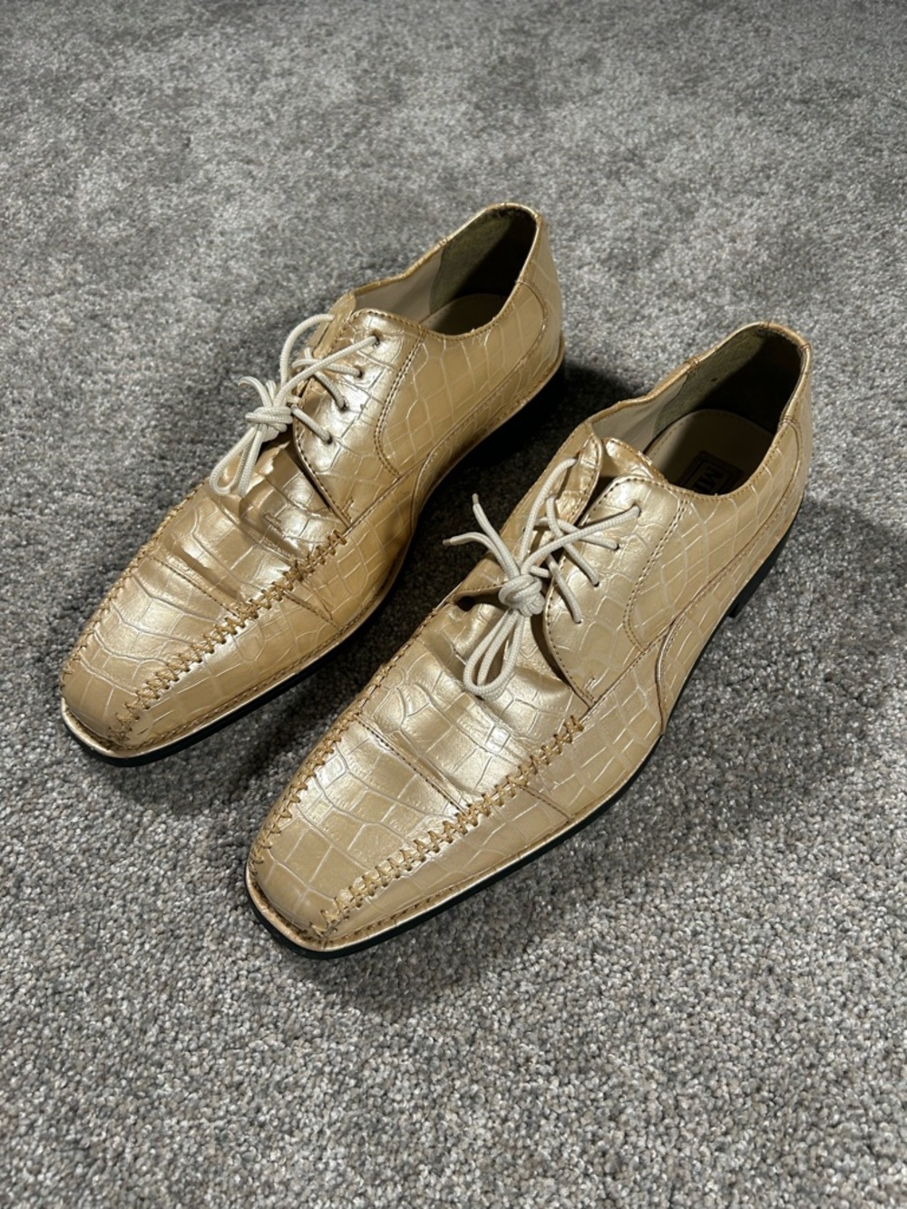 Vintage Miralto Alligator Leather Dress Shoes Men's Tan Lace Up Square Toe